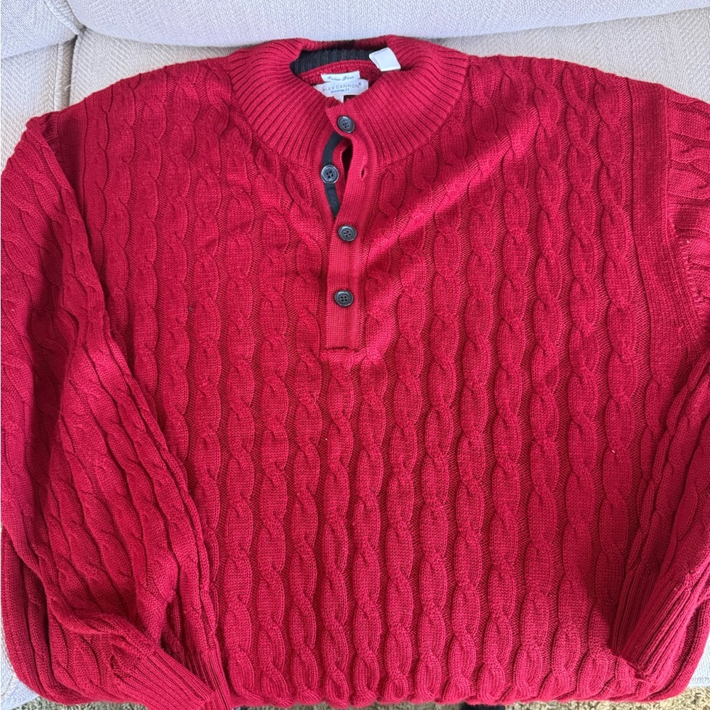 Elegant Red Cable Knit Crewneck Sweater